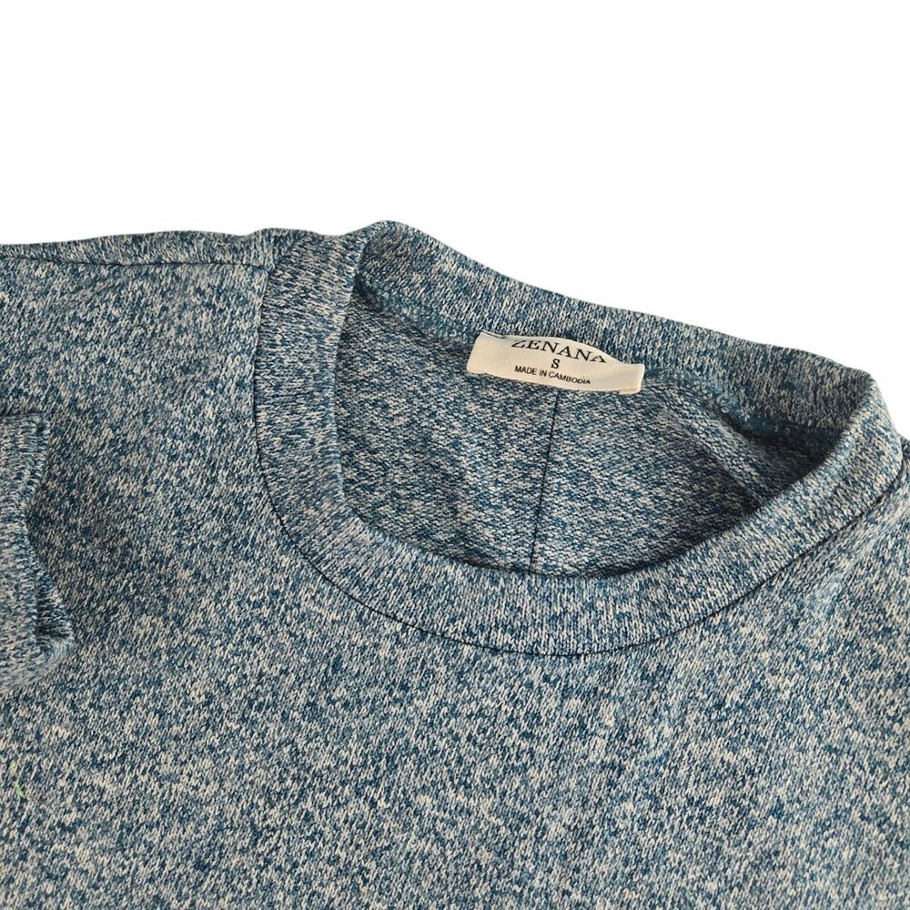 Zenana HT-25039 Women Oversized Small Blue L/S Crew Pullover Pocket Sweatshirt